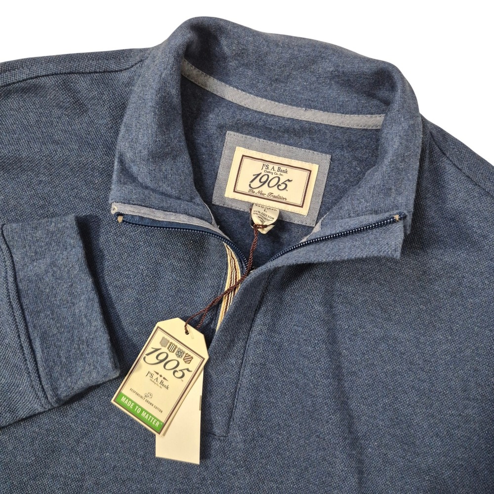 NWT Jos. A. Bank Quarter Zip Pullover Mens Large‎ Blue Tailored Fit Elbow Patch